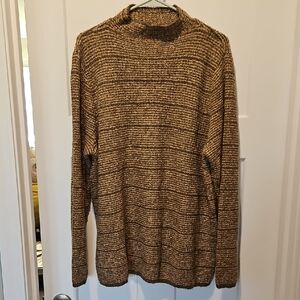 LOGO by Lori Goldstein Mock Neck Stripe Boucle Sweater, Chocolate Chip XL NWT